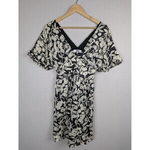 Tibi Black and Cream Floral Mini Dress